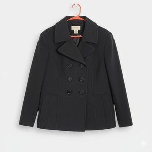 St. John's Bay PXL Petite XL Black Pea Coat Double Breasted Wool Blend Warm Jack